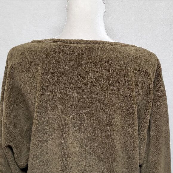 VINTAGE 1990s Moda International Green Terrycloth Oversized Wide Neck Sweater S - Picture 8 of 10